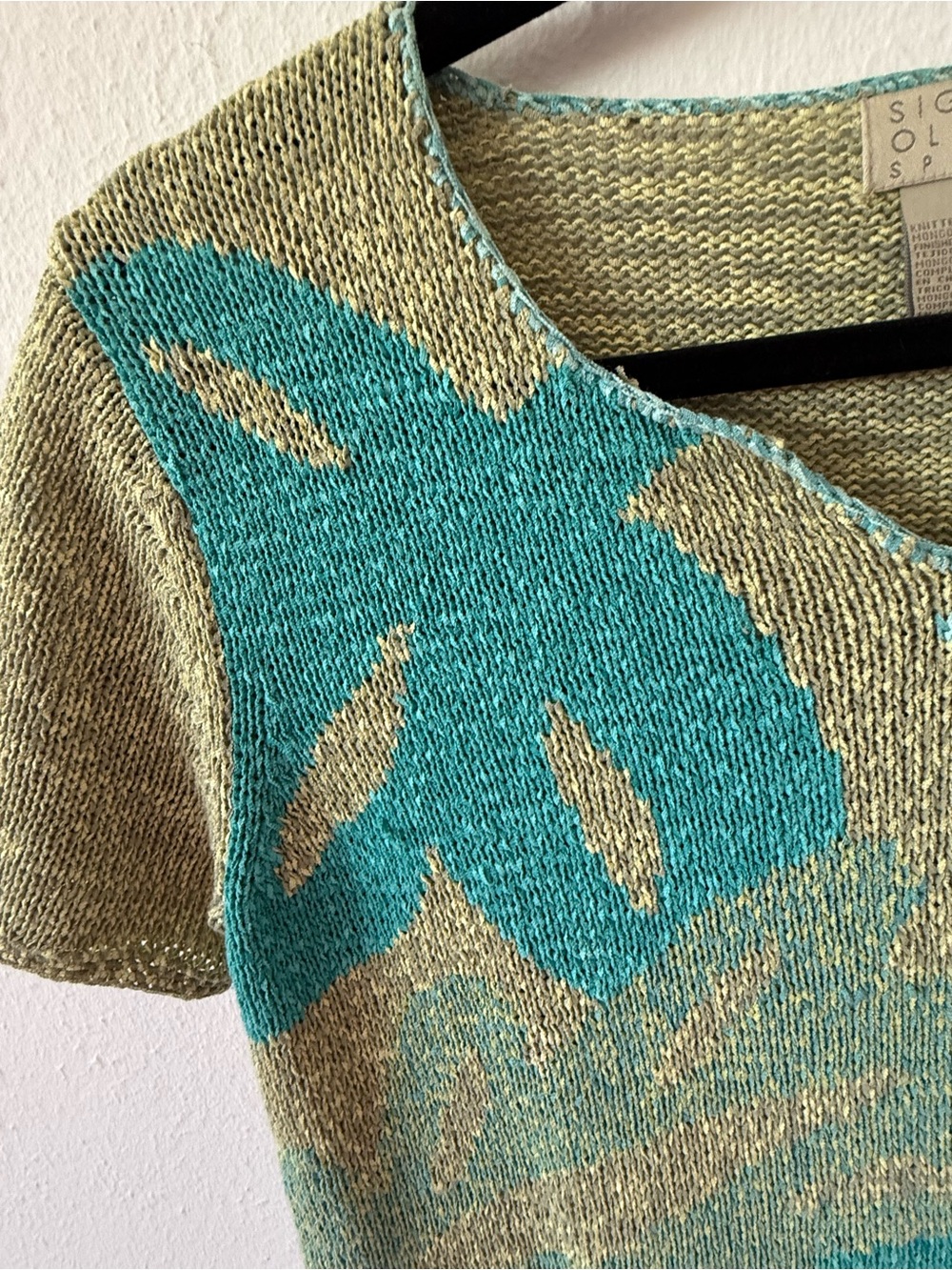 Sigrid Olsen Green & Teal Leaf-Pattern Short Sleeve Knit Top - Picture 7 of 13